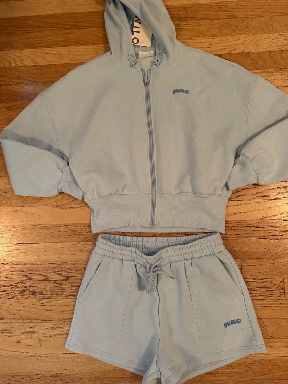 WILO Light Blue Cozy Fleece Zip Hoodie & Drawstring Shorts Set- NWT!Size M - Picture 1 of 9